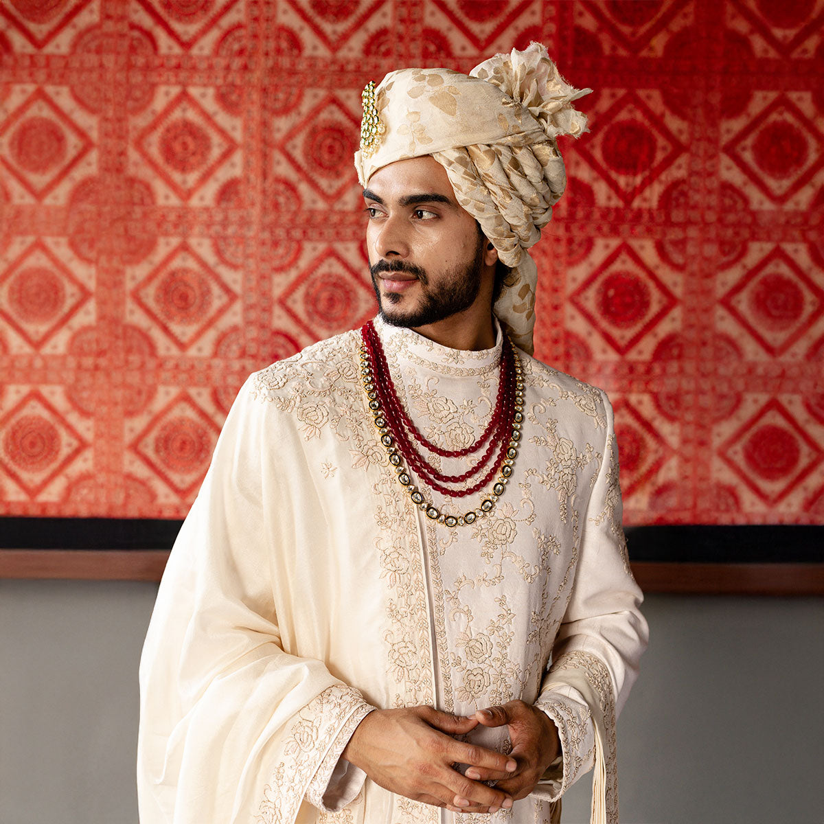 Sherwani set with intricate hand embroidery