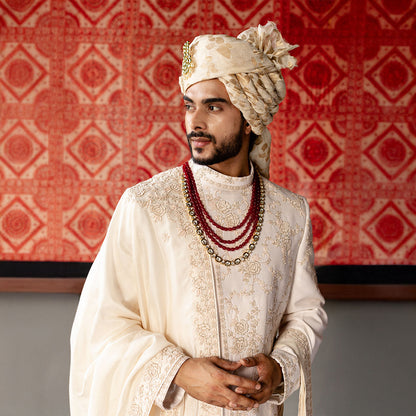 Sherwani set with intricate hand embroidery