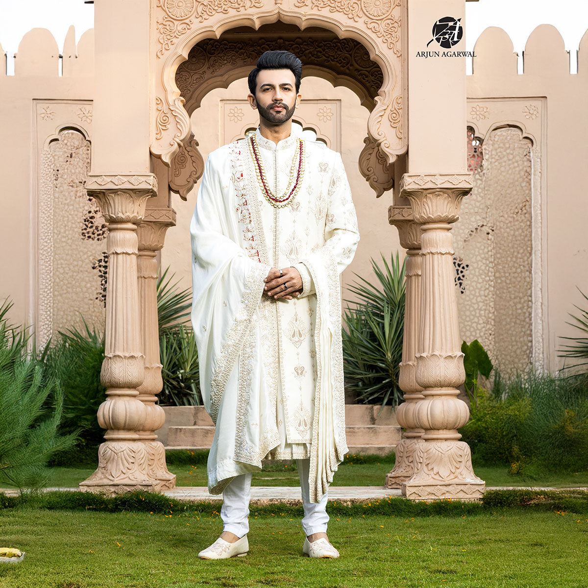 Sherwani set with intricate hand embroidery