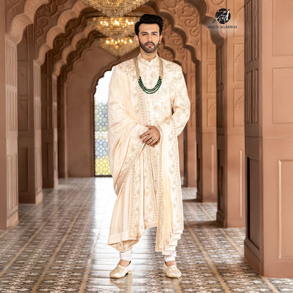 Sherwani set with intricate hand embroidery