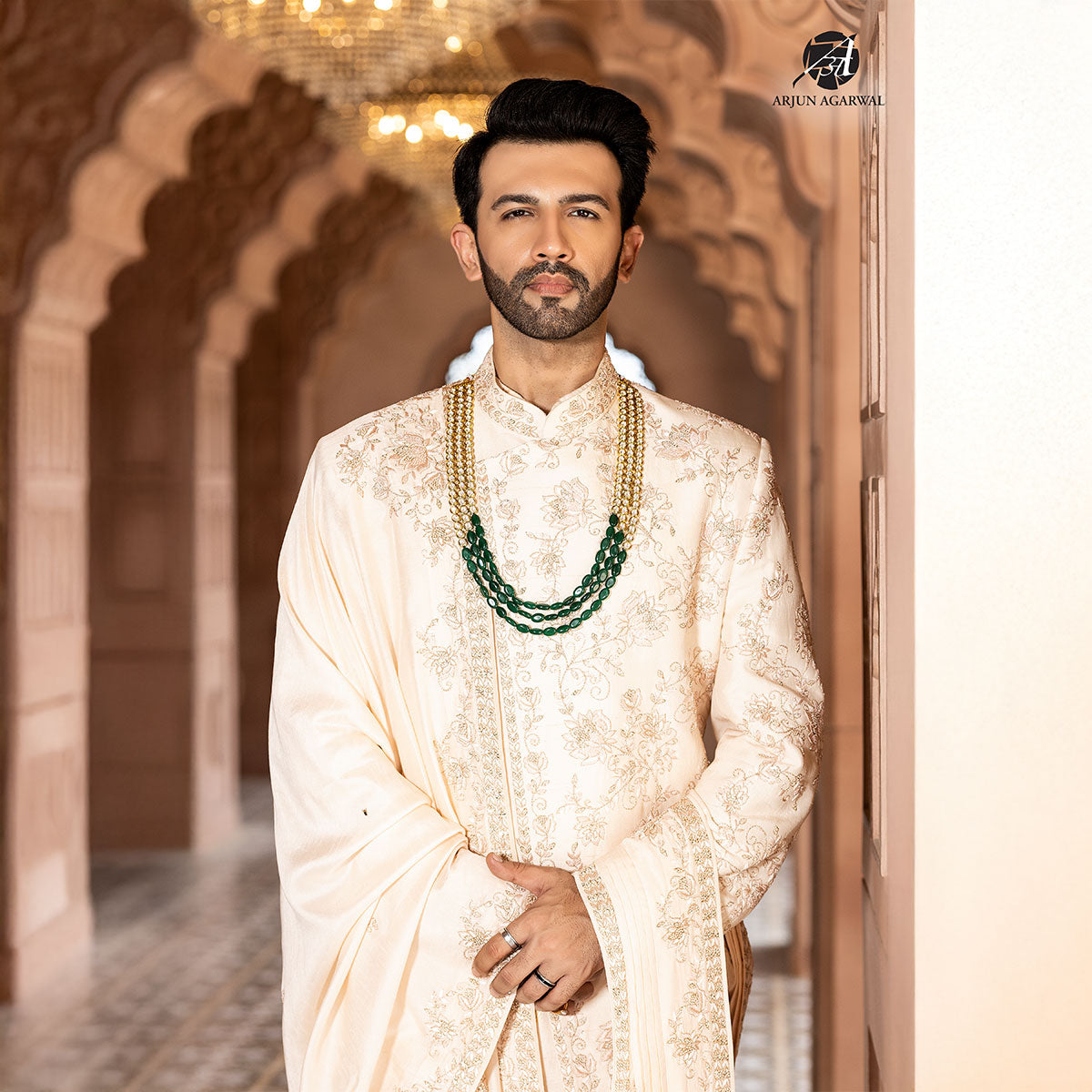 Sherwani set with intricate hand embroidery