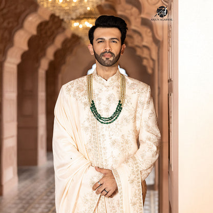 Sherwani set with intricate hand embroidery