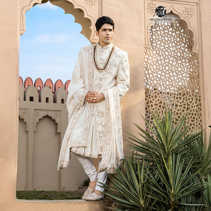 Sherwani set with intricate hand embroidery