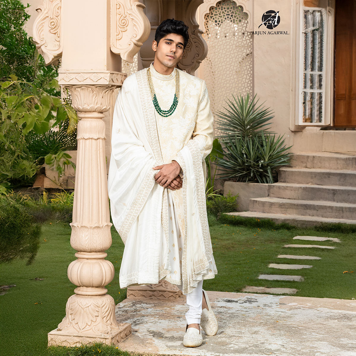 Sherwani set with intricate hand embroidery