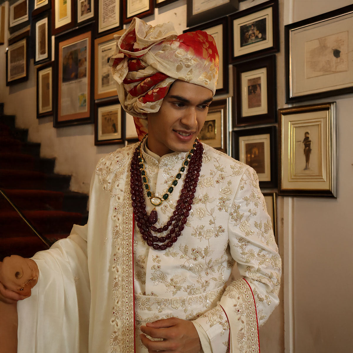 Sherwani set with intricate hand embroidery