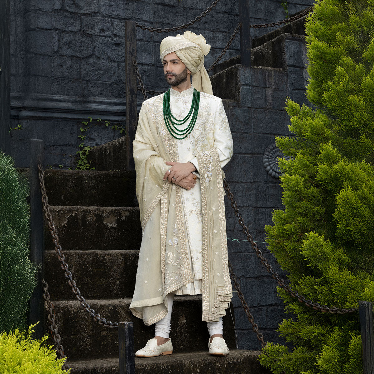 Sherwani set with intricate hand embroidery