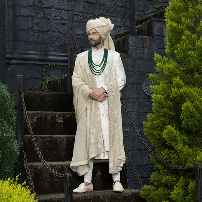 Sherwani set with intricate hand embroidery