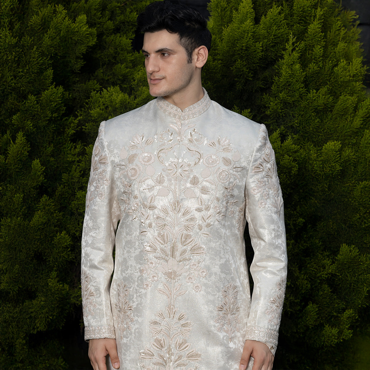 Sherwani set with intricate hand embroidery