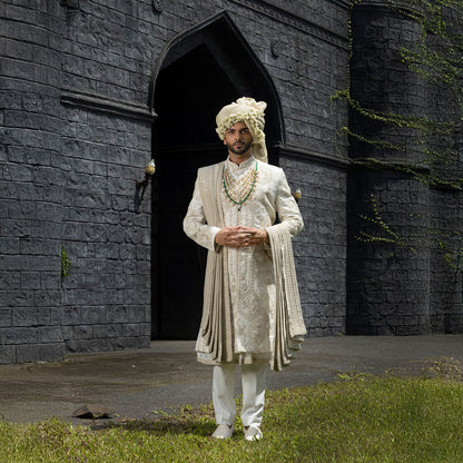 Sherwani set with intricate hand embroidery