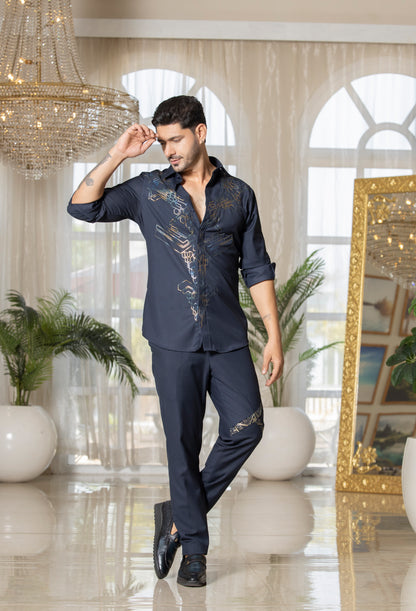 Coord-shirt with embroidery details and matching trousers