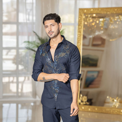 Coord-shirt with embroidery details and matching trousers