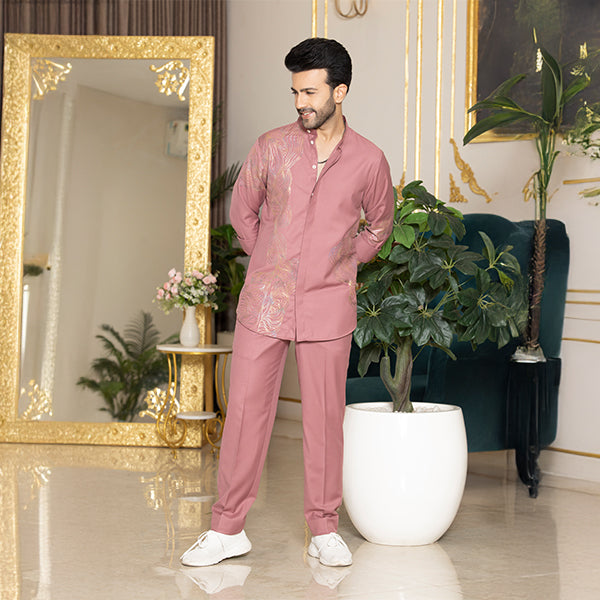 Coord-shirt with embroidery details and matching trousers