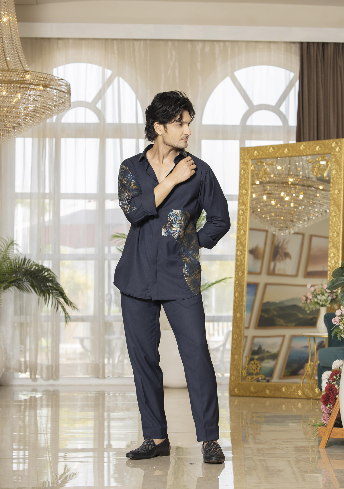 Coord-shirt with embroidery details and matching trousers