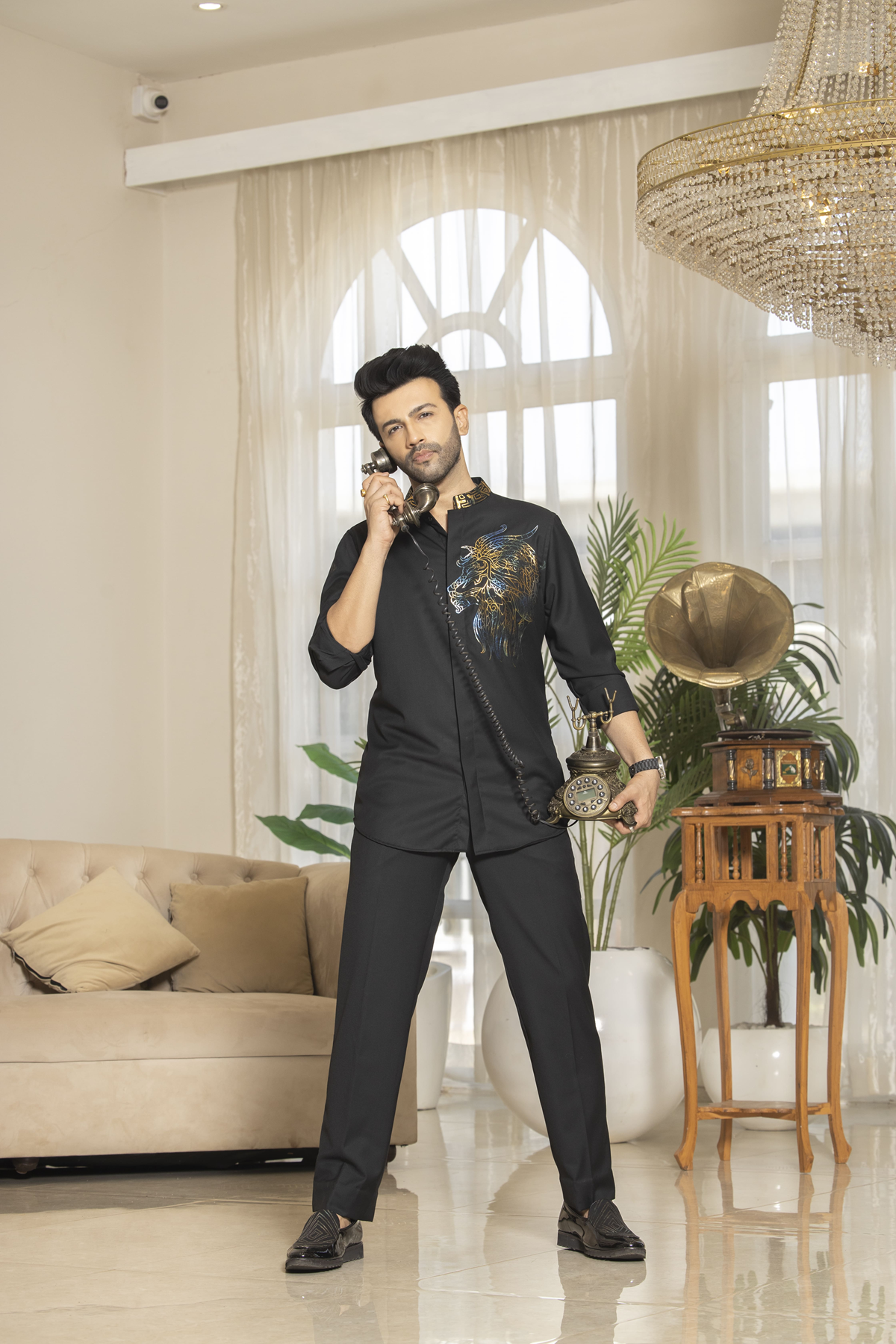 Coord-shirt with embroidery details and matching trousers