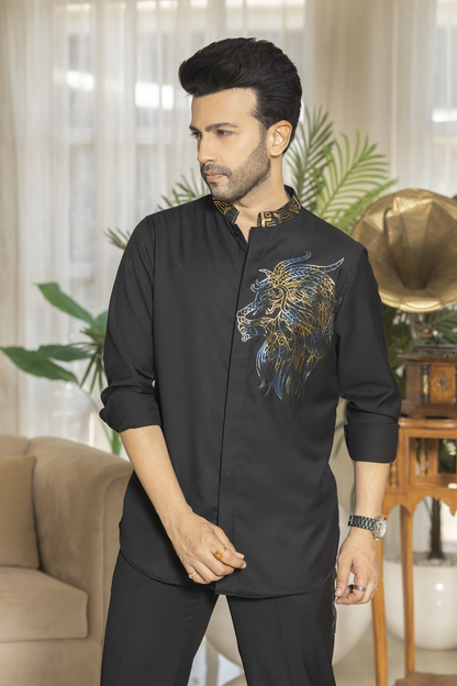 Coord-shirt with embroidery details and matching trousers