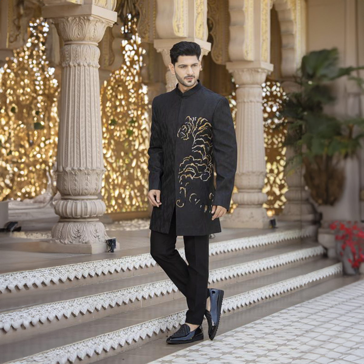 Textured embroided bandhgala