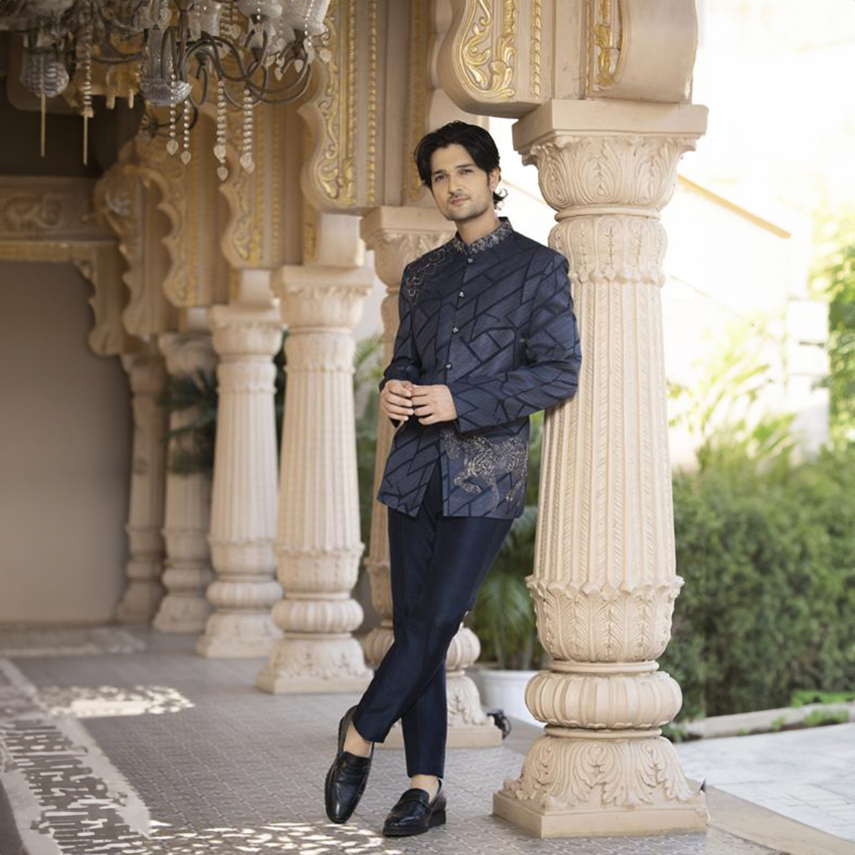 Textured embroided bandhgala